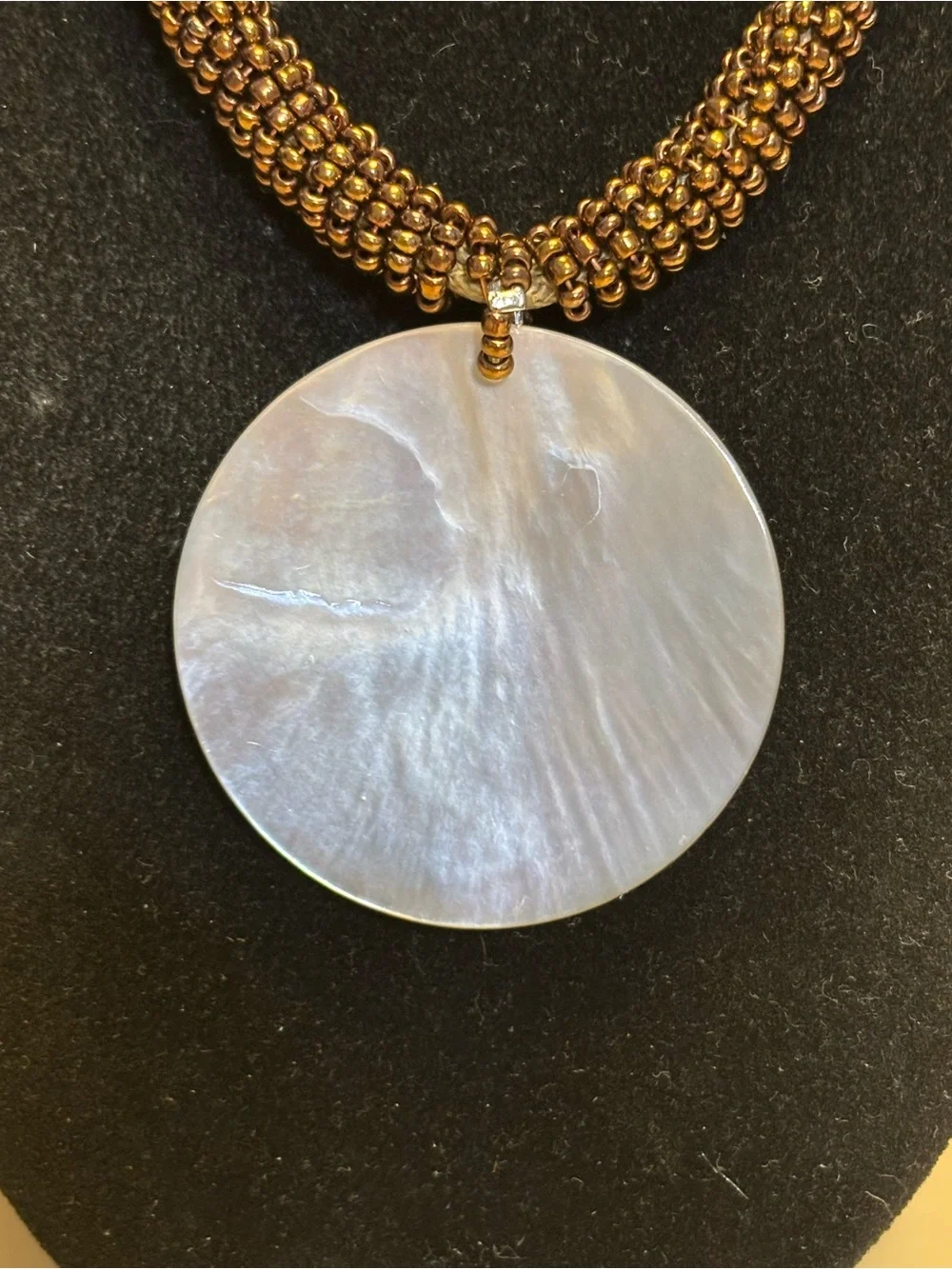 Lia Sophia Bronze Beaded Necklace with Iridescent Shell Pendant 16”+3”
